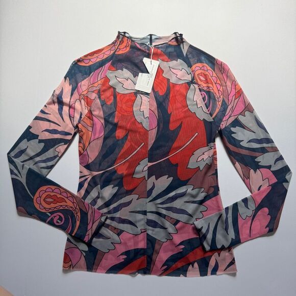 Johnny Was Jade Jaylin Floral Mesh Long-Sleeve T-Shirt Size Small NWT - Picture 2 of 7